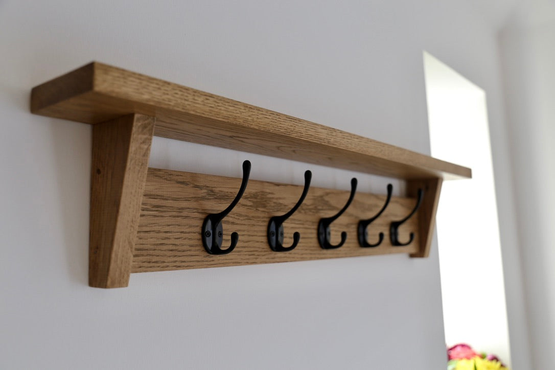 Oak Coat Rack With Shelf Coat Hook and Shelf Wooden Entryway Shelf 